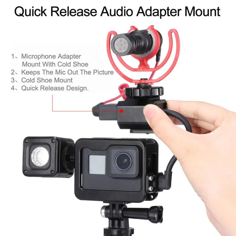Металлическая Vlog камера кролик клетка для Gopro 7 с двойной Холодный башмак дизайн микрофона адаптер микрофонный кабель зажим черный