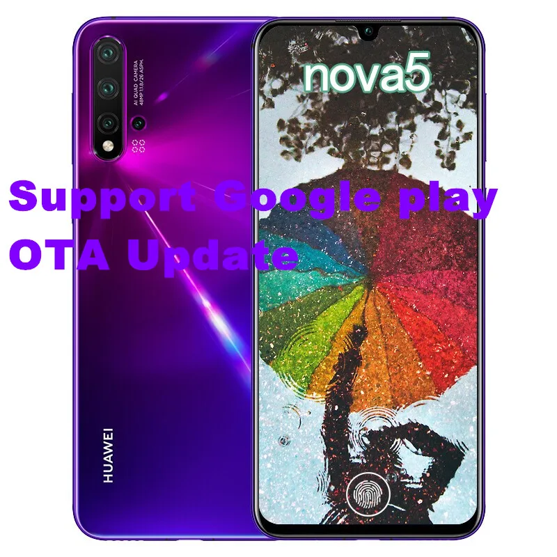 В, мобильный телефон HuaWei Nova 5, 6,39 дюймов, OLED экран, 8 ГБ ОЗУ, 128 Гб ПЗУ, Kirin 810, четыре ядра, Bluetooth 5,0, Android 9,0