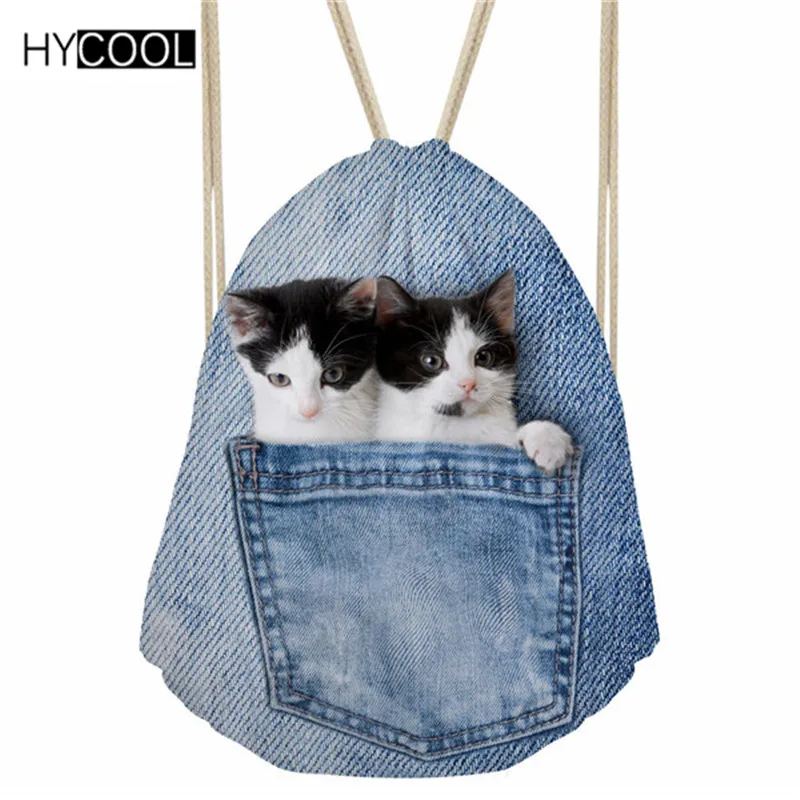 HYCOOL спортивная сумка, сумка для спортзала, синий джинсовый милый рюкзак с принтом кота для детей, мальчиков и девочек, женские сумки для фитнеса - Цвет: CC2293Z3