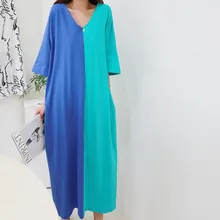 LANMREM осеннее Новое повседневное модное темпераментное женское свободное платье большого размера контрастного цвета с v-образным вырезом и коротким рукавом TC664