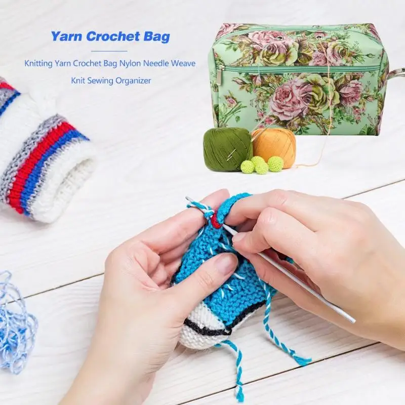 Multifunctional Durable Nylon Storage Bag Large Compartment Knitting Needles Yarns Crochet Hooks Knitting Wool Crochet Bag
