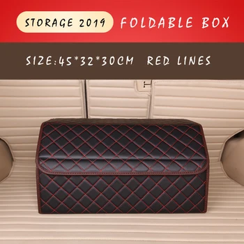 

E-FOUR Leather Rear Trunk Storage Box Black with Red Sewing Large Capacity Travel Stow Tidy Functional Car Bag Accessories Cars