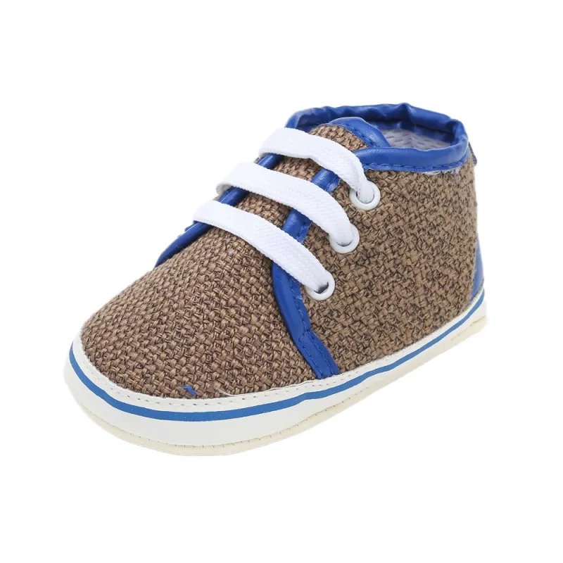  Linen Stitching Solid Color Baby Shoes Laced Shoes Rubber Bottom Baby Toddler Shoesborn Shoes Bebek