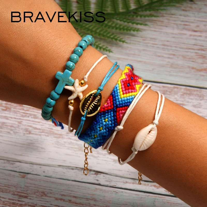 

BRAVEKISS 22 Colors Vsco Shell Joyas Bracelets set for friends Handmade river dale Boho Femme Bohemian Accessories BPB0517