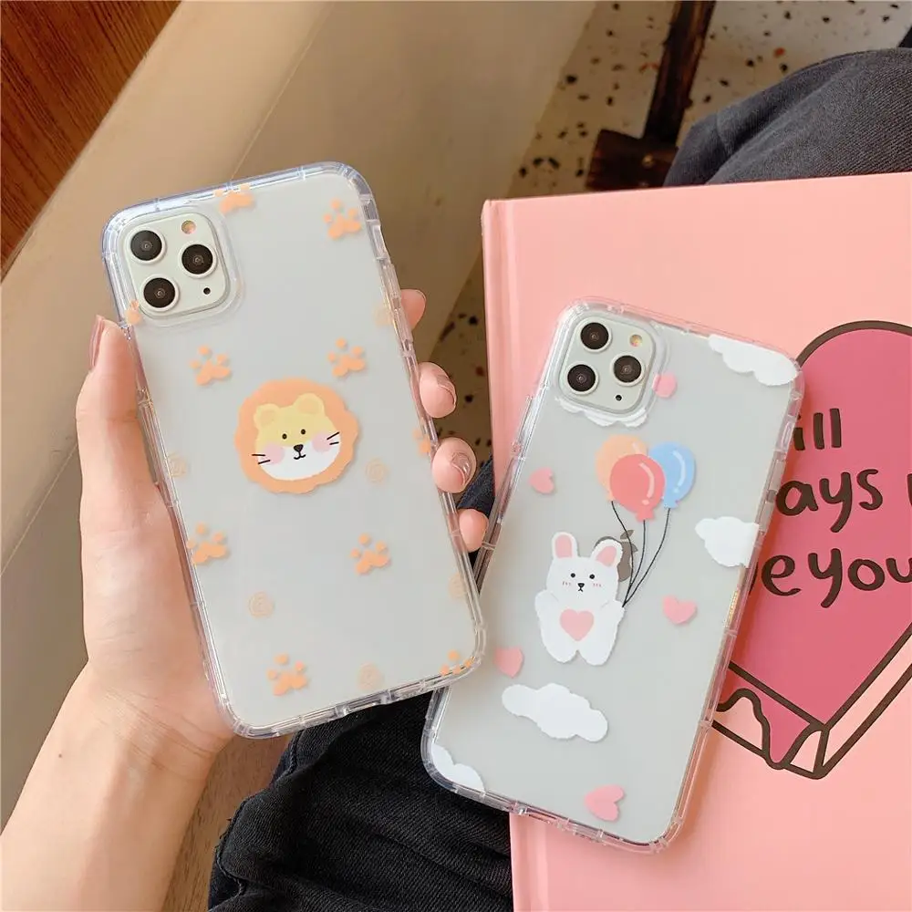 INS Korea Cute Cartoon Animal Rabbit Lion Phone Case For iPhone XS 11 Pro MAX XR X 7 8 Plus Clear Soft TPU Shockproof Back Cover | Мобильные