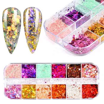 

WUF 1Set Holographic Nail Glitter Set Powder Nail Art Pigment DIY Flake Nail Art Decorations Dust Gel Manicure Pigment
