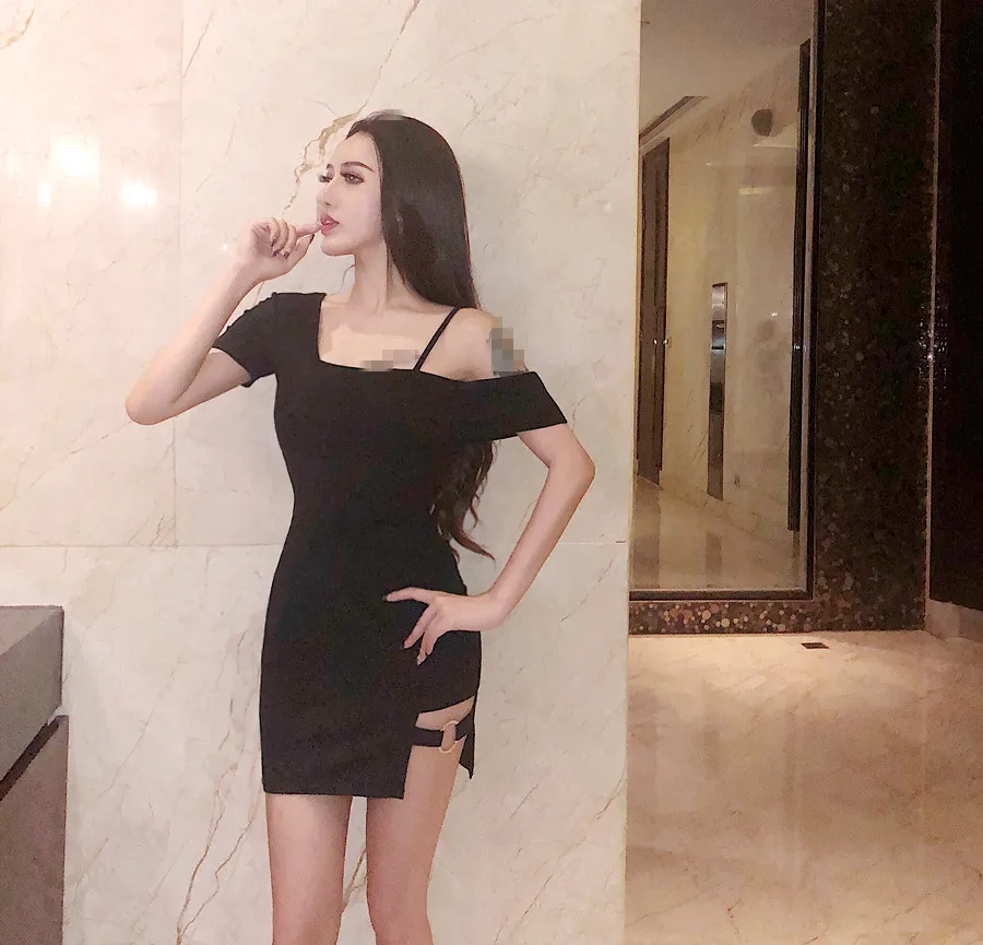 

B4048 2019 summer new women fashion Sexy night club split Package buttocks black dress cheap wholesale