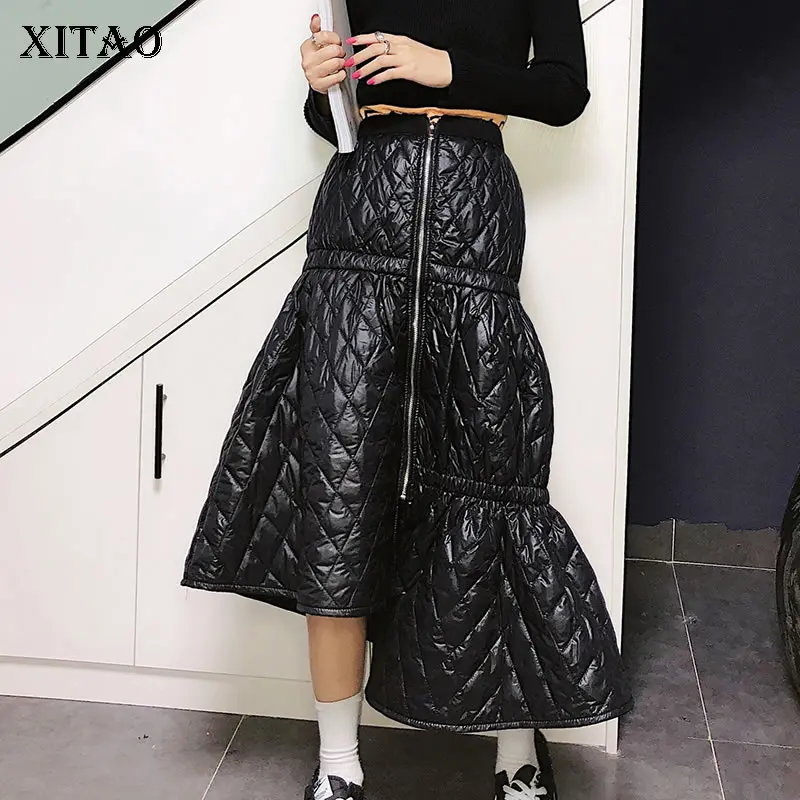 

XITAO Irregular Plaid Skirt Fashion New High Waist Black White 2019 Winter Small Fresh Minority Casual Loose Skirt GCC3047