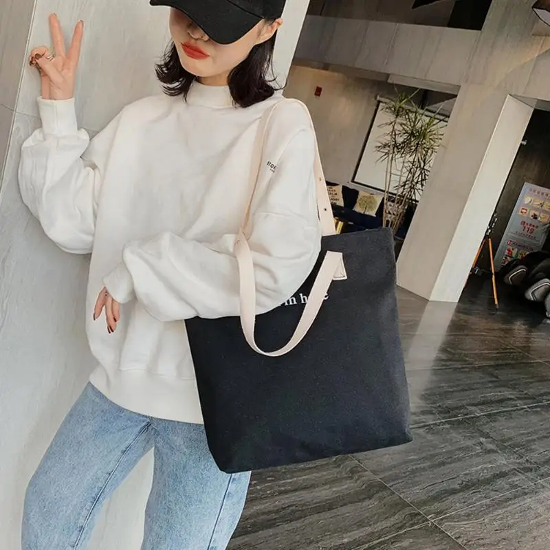 

Fashion Simple Canvas Women Handbags Letters Print Large Capacity Delicate Korean Durable Shoulder Shopping Totes Bags