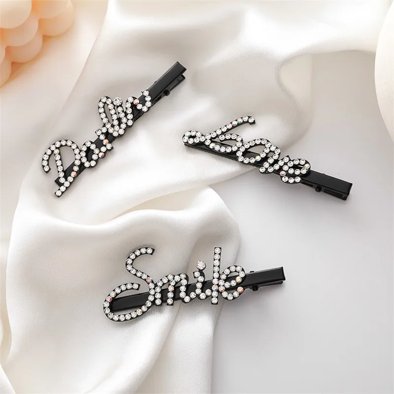 Rhinestone Zircon Letters HairPins Smile Love Hair Clip Word Barrettes Pins Accessories for Women Lady Luxury Jewelry | Украшения и