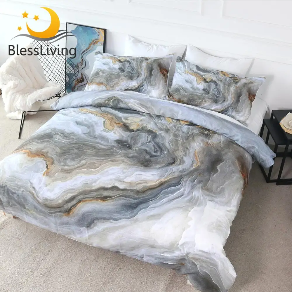 VClife Full Queen Marble Duvet Cover Sets Modern Bedding Sets for Kids Boys Girls Hypoallergenic Fade-Resistant Cotton Bedding Collections Reversible White Grey Pattern Wrinkle-Resistant VL9020YW-Q