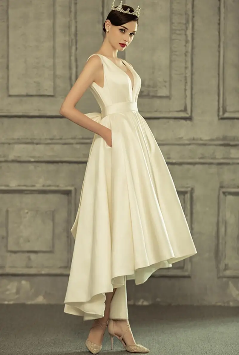 Vestido corto de encaje para mujer, traje de novia talla grande, estilo bohemio, con apliques cortos