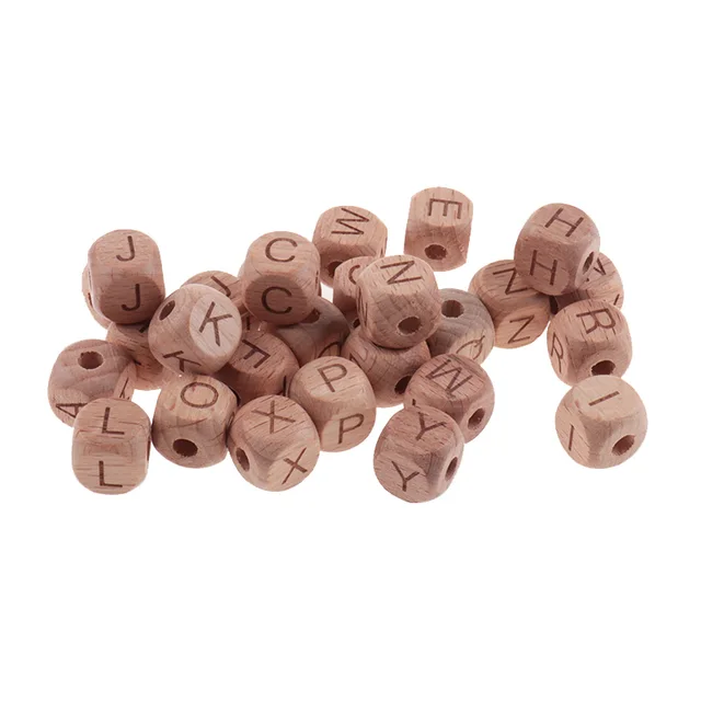 100PCS Baby Teethers Beads 12mm Letter Beech Beads Pacifier Chain Letters Wooden Toys Pacifier Personalized Newborn Gifts