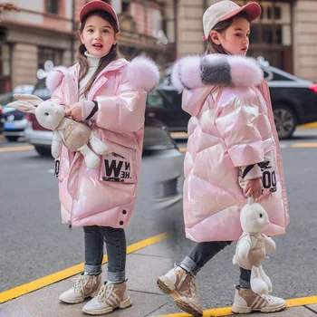 

middle and long 2020 new Korean version thickened baby's foreign style bright face middle and large children's coat