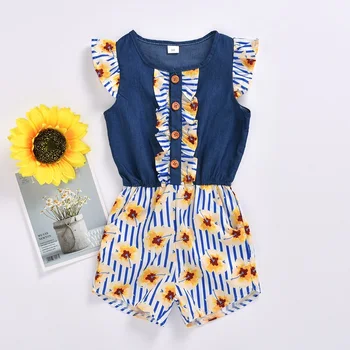

PatPat 2020 New Summer Baby and Toddler Girl Pretty Sunflower Print Flutter-sleeve Jumpsuit Bottoms Shorts Kids Clothes