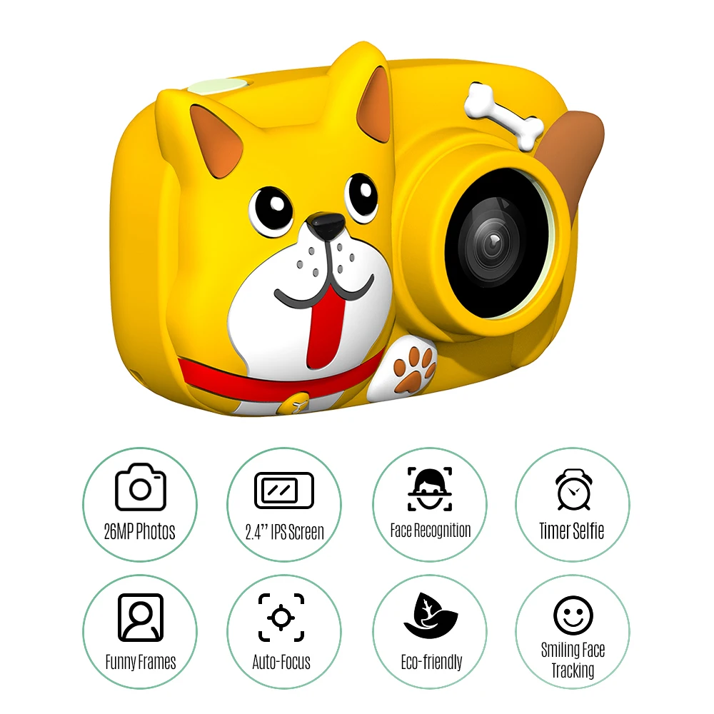 Мини мультипликационная Детская цифровая камера 26MP 1080P видеокамера 2,4 дюймов ips экран Двойная камера объектив противоударный для детей
