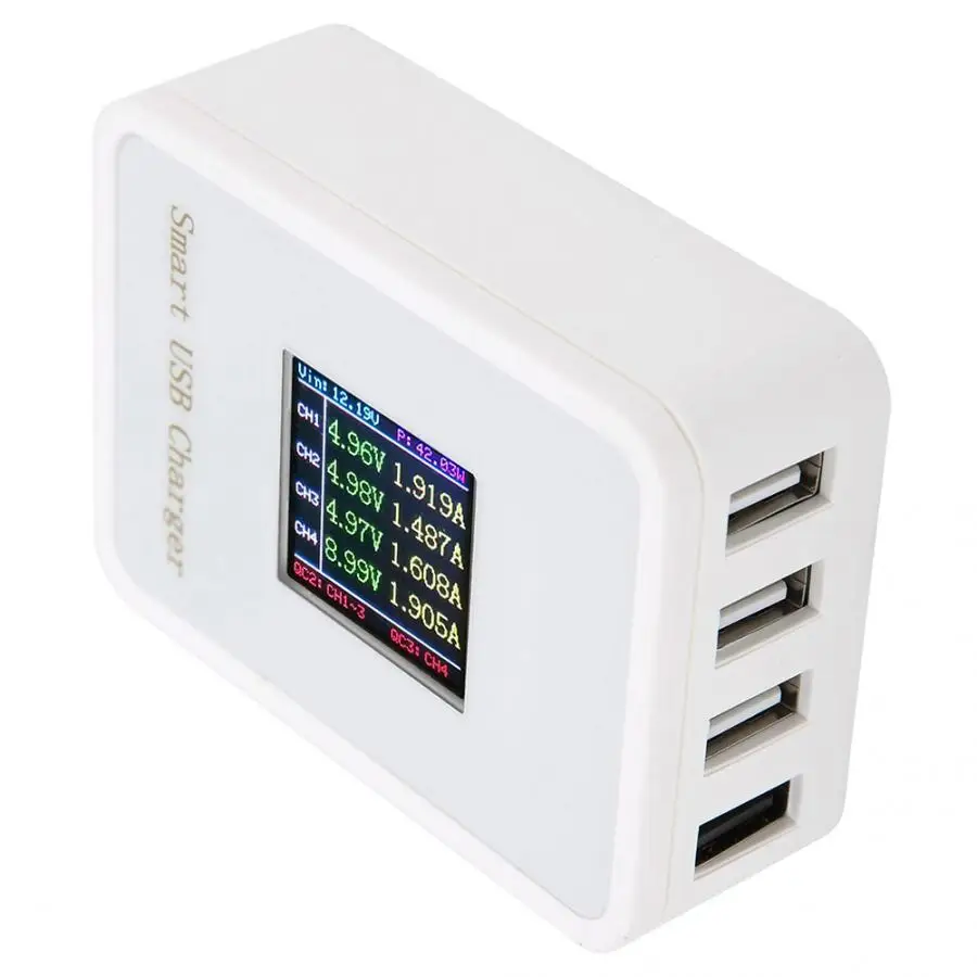 Stopcontact USB 4-полосная мобильный телефон смарт-зарядное устройство Зарядное устройство ЖК-дисплей в режиме реального времени цифровой Дисплей Быстрая зарядка QC3.0 enchufe pared