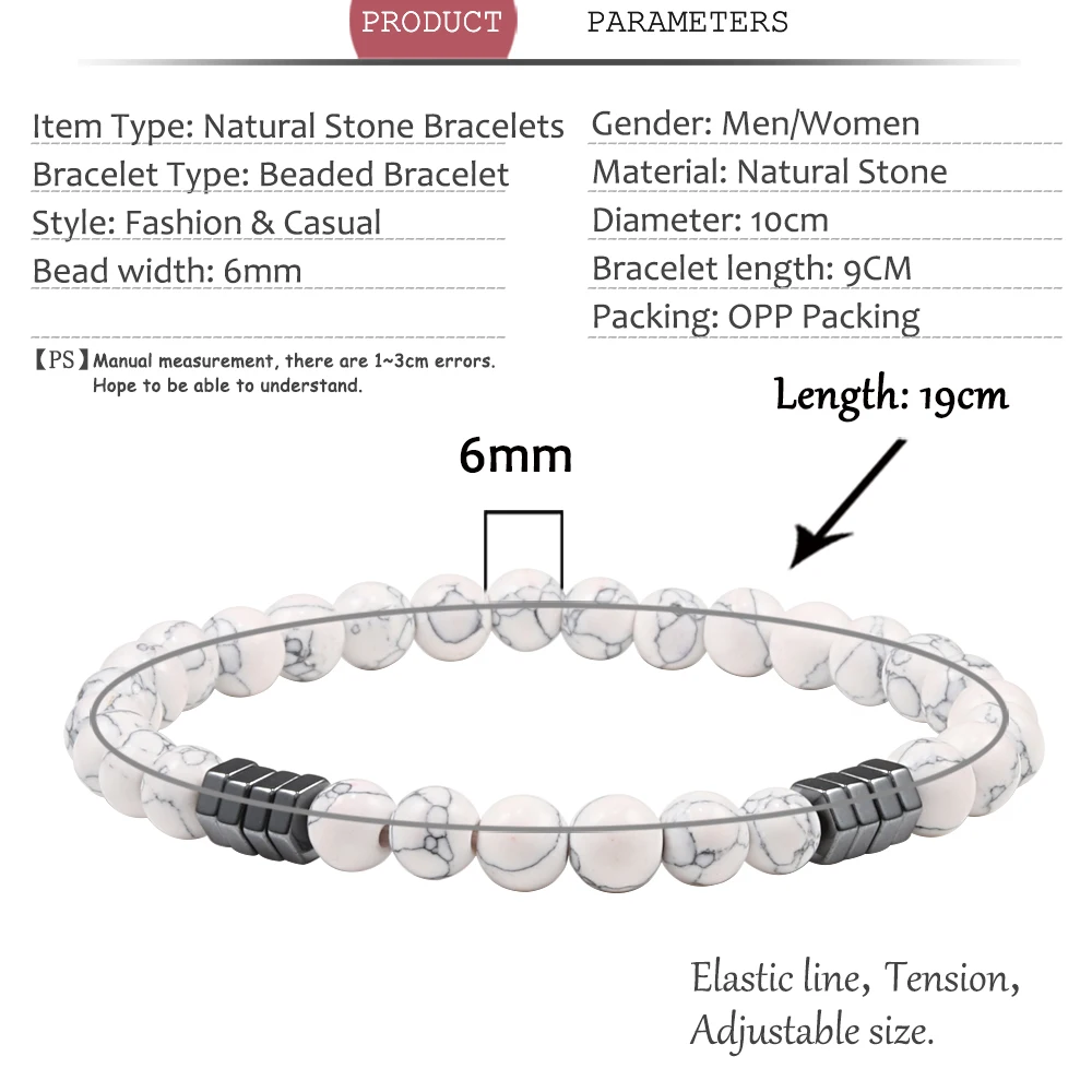 Модные мужские ювелирные изделия, 6 мм, натуральный камень, бисер, сплав, тонкие браслеты, ручная работа, женские подвески, ювелирные изделия, лучший друг, подарок, Pulsera
