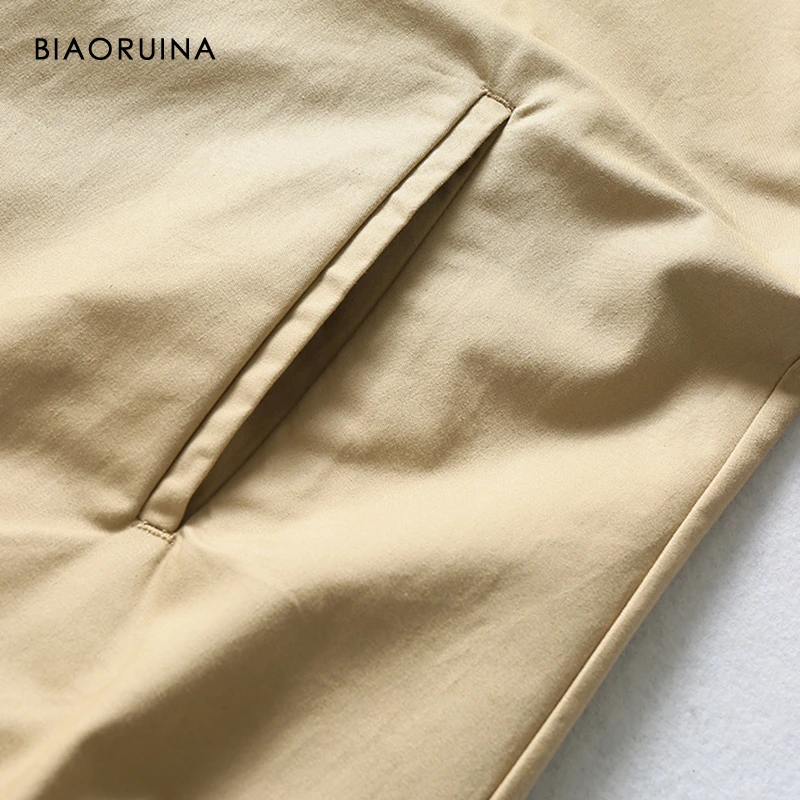 BIAORUINA, 4 цвета, женское модное одноцветное длинное ТРАПЕЦИЕВИДНОЕ пальто, женское Свободное пальто в стиле сафари, Элегантное однобортное пальто
