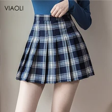 Короткая юбка Харадзюку размера плюс, новая Корейская клетчатая юбка для женщин, на молнии, высокая талия, для школьниц, плиссированная клетчатая юбка, Сексуальная мини-юбка