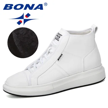 

BONA 2019 New Designer Popular Sneakers Men Autumn Winter High Top Men's Shoes Casual Men's Boots Plush Anti-Slip Man Footwear