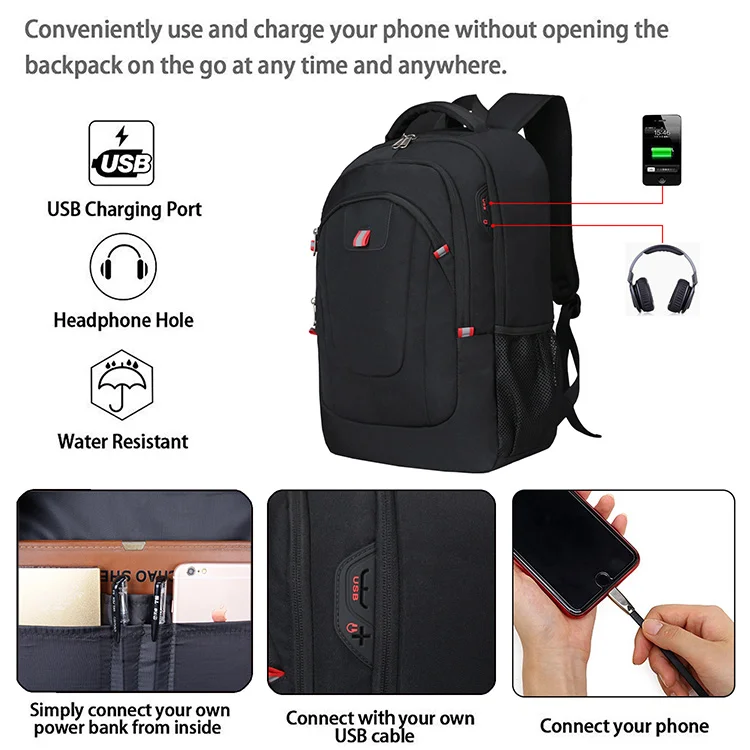 XQXA путешествия деловой рюкзак для ноутбука Противоугонная с USB Водонепроницаемость школьная сумка для компьютера для мужчин подходит 17,3 дюймов ноутбук