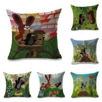 

Czech Krtek Anime Cute Mole Illustration Pillows Linen Cover Case Couch Seat Cushion Throw Pillow For Car Home Decor Gift