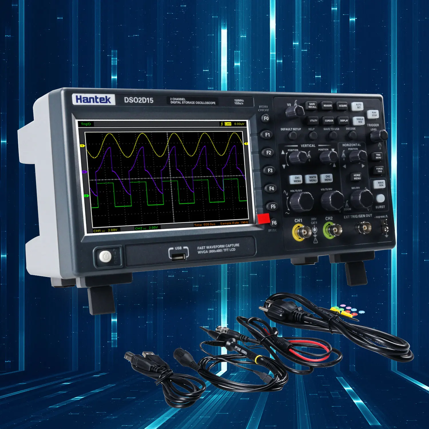 Hantek Signal Generation Oscilloscope DSO2C10 2C15 2D10 2D15 Dual-Channel  Digital Storage Oscilloscope 100M 150M 1GS/s