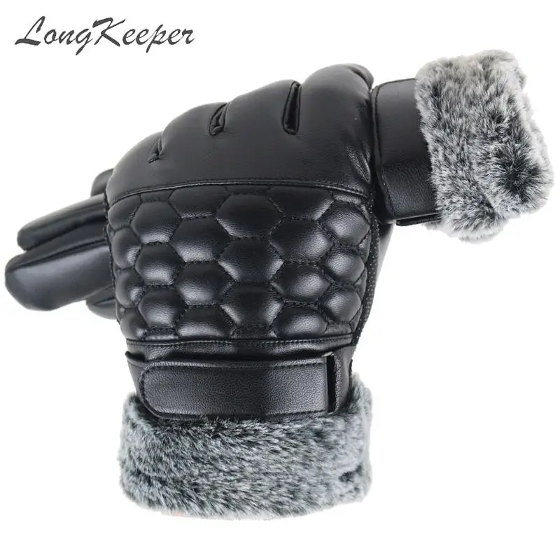 Longkeperer Plus Velvet мужские перчатки из искусственной кожи с сенсорным экраном регулируемые наручные Модные мужские перчатки осень-зима перчатки