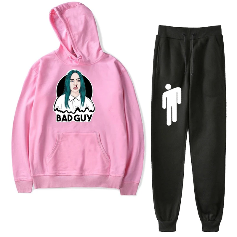 2 шт./компл. Детские Billie Eilish Бархатный спортивный костюм с капюшоном для детей, черные брюки Ropa Hombre Толстовка уличная