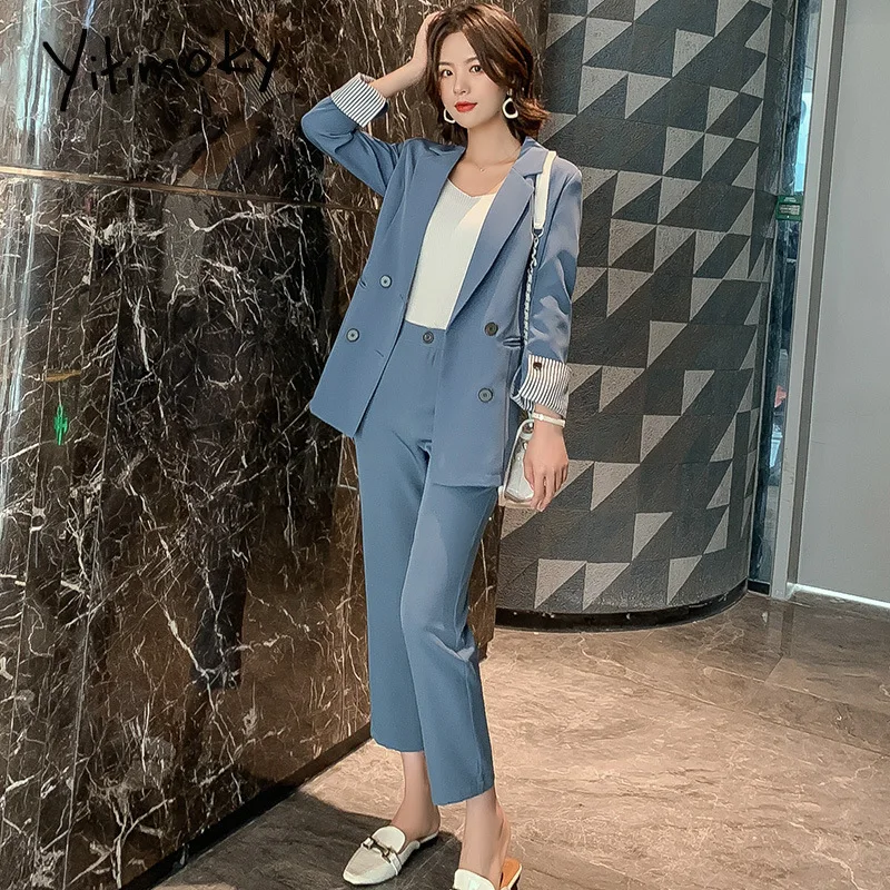 Брючный костюм для женщин Блейзер комплект из 2 предметов женский элегантный