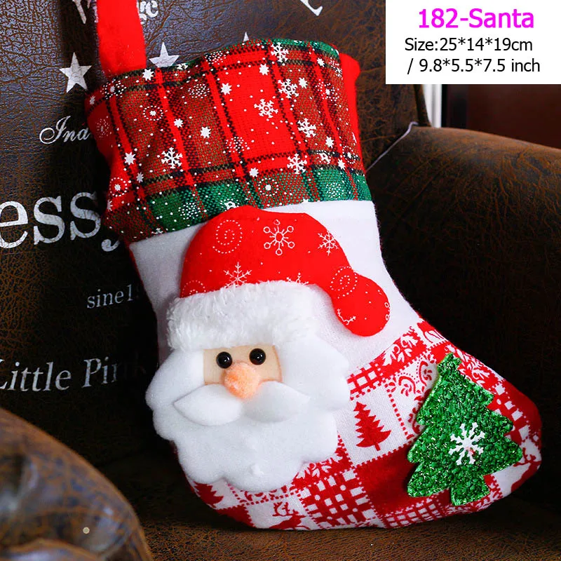 182-Santa Чулок Санта-Клауса носок конфеты сумки Рождественская елка Ornamets Подвески льняной Подарочный мешок для детей камин подвесной Декор вечерние поставки - Цвет: 182-Santa