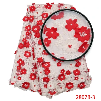 

Best Selling 2019 Products 3D Flowers Lace with Beads Red Embroidered Fabric French Lace Fabrics for Wedding AMY2807B