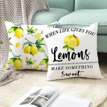 

Yellow Lemon Cushion Cover Sweet Summer Lemon cushion cover Green Pillow Covers Decorative funda cojin 45x45 Home Decor