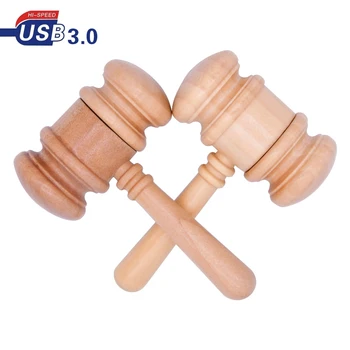 

USB 3.0 Wooden Judge Hammer USB Flash Drive Pendrive 4GB 8GB 16GB 32GB 64GB Pen Drive 128GB Memory Stick Usb Creative Gift