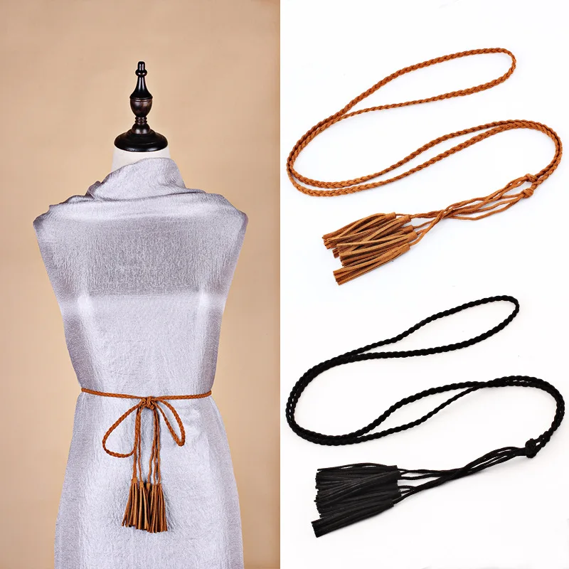 2020 New Women's Fine Waist Chain Waist Rope Fashion Women's Dress Decoration Belts Super Long Korean Velvet Women's Thin Belt