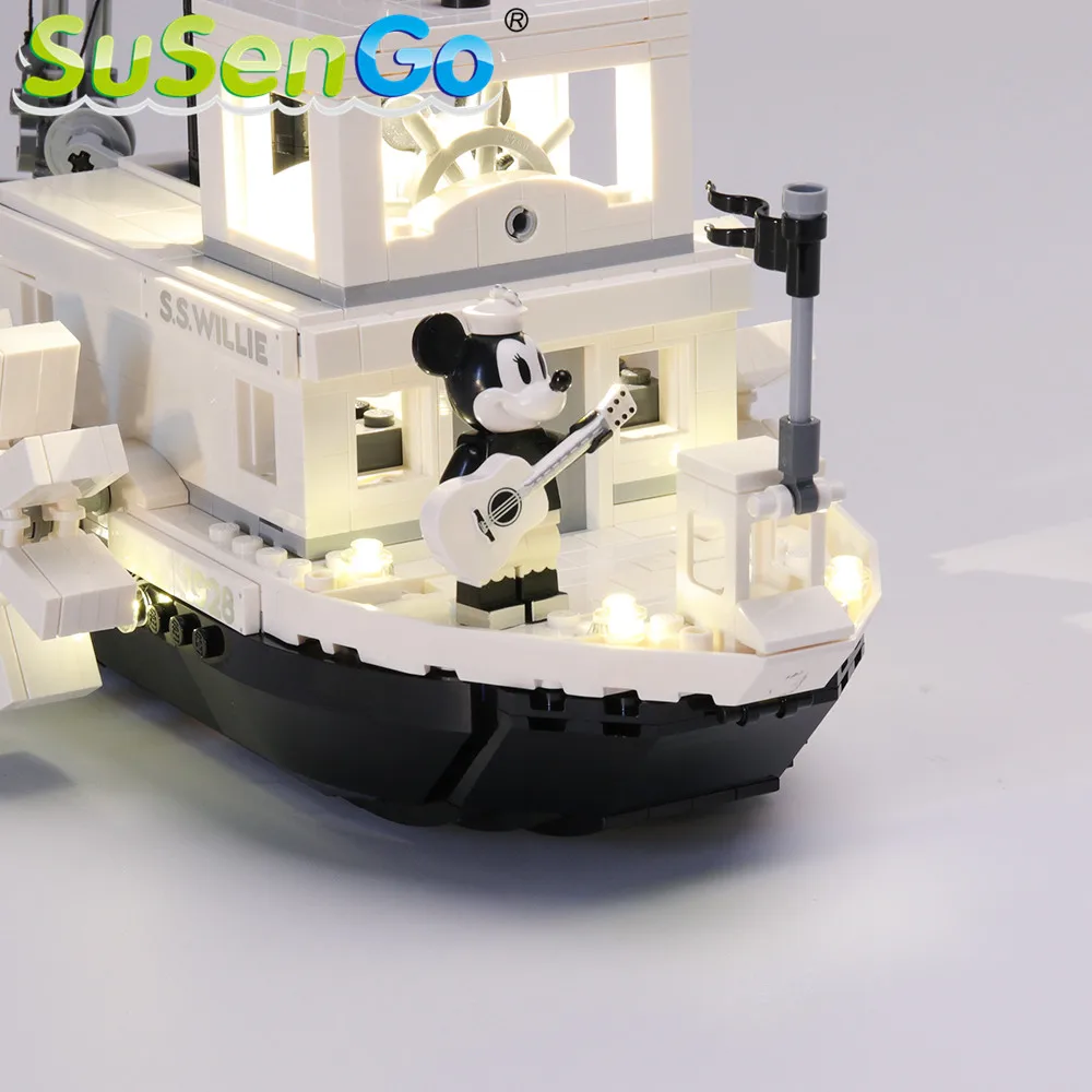 SuSenGo светодиодный световой набор для идей Steamboat Willie строительные блоки комплект освещения совместим с 21317(модель в комплект не входит