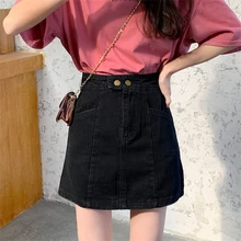 

Denim Short Skirt for Young Women 2022 Autumn Winter Retro High Waist Casual Sexy A-line Mini Jeans Skirt Female SXHBSQ636
