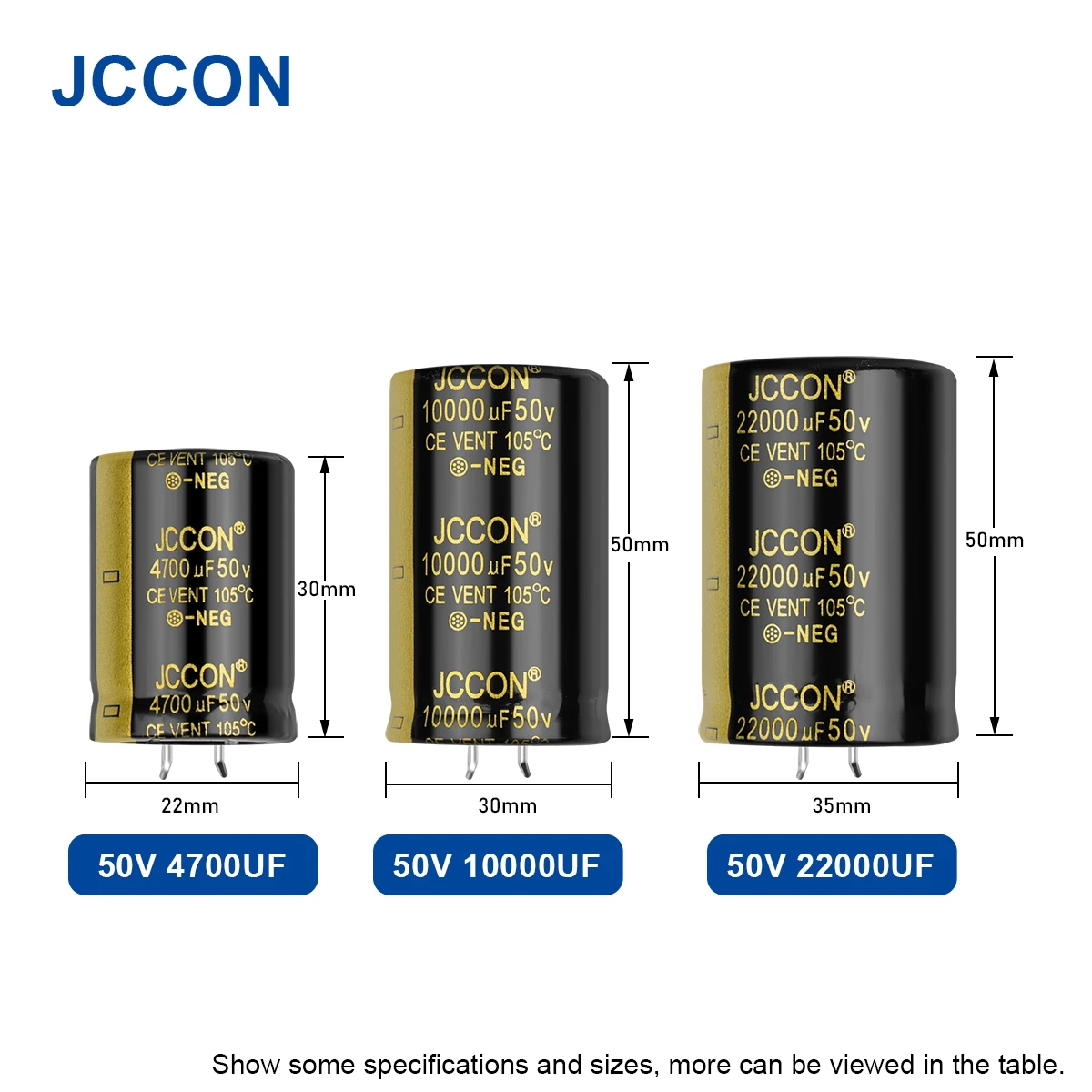 Audio Capacitor 2Pcs JCCON Audio Electrolytic Capacitor 50V 4700UF 6800UF 10000UF 15000UF 22000UF For Hifi Amplifier High Frequency Low ESR