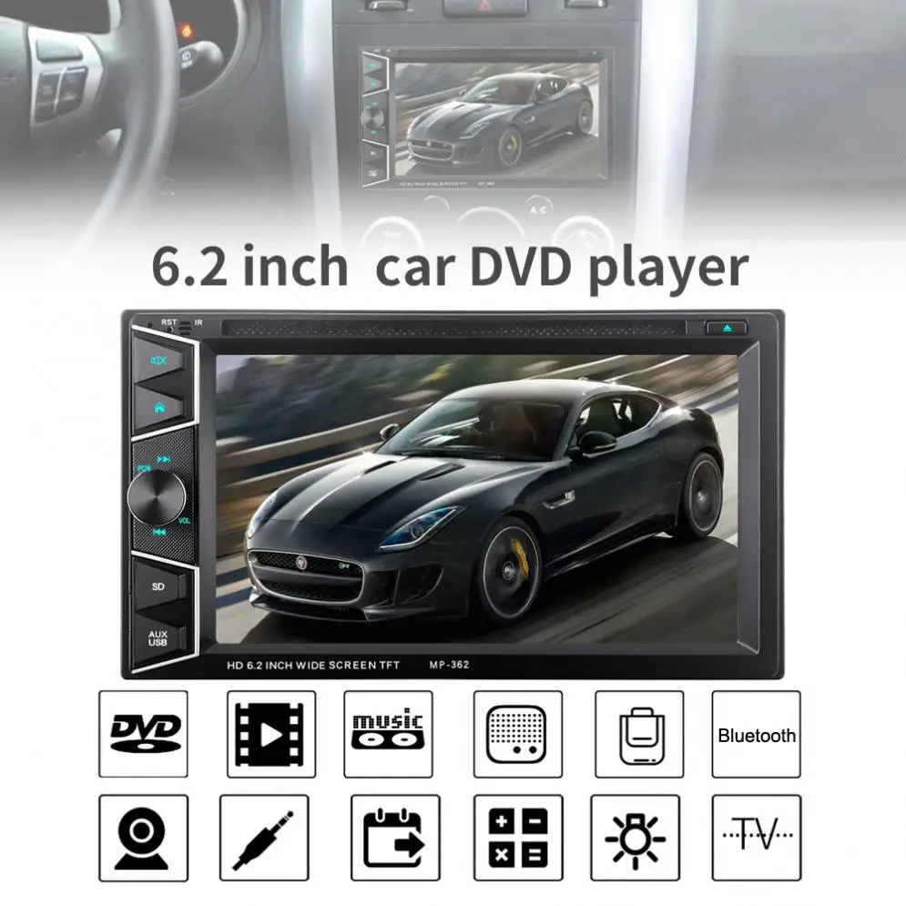 

6.2 Inch 2 DIN Bluetooth HD Touch Screen Car In Dash FM Radio Receiver DVD CD Player with Wireless Remote Control New