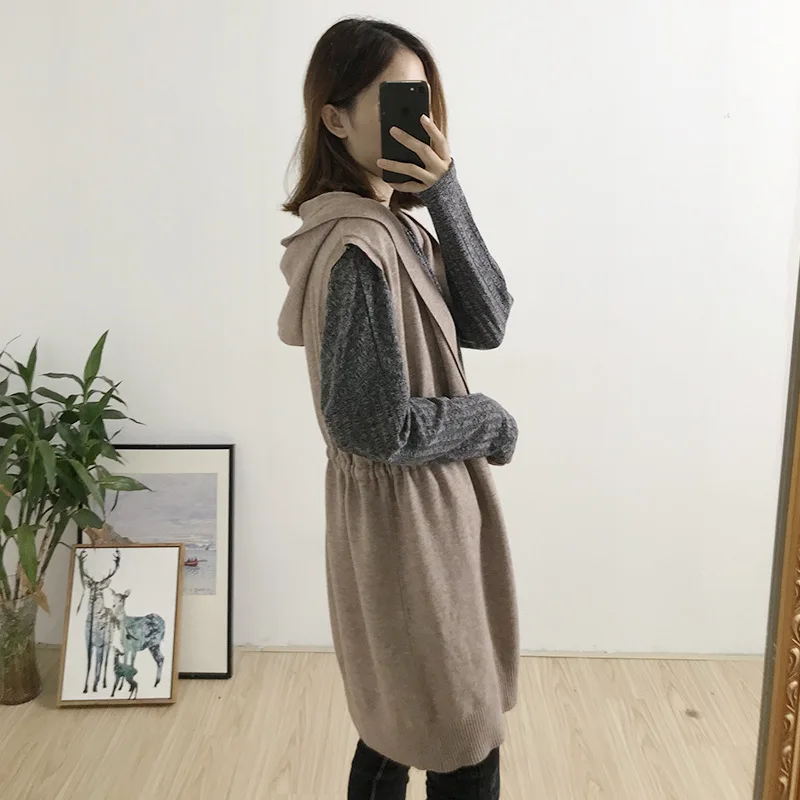 ^Cheap 345-0253 Korean-style CHIC Autumn Hooded Sweater INS Women's Solid Color Cardigan Lace-up Waist Hugging Waistcoat Shawl