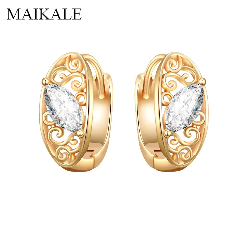 MAIKALE, овальные циркониевые серьги-гвоздики для женщин, кубические циркониевые бусины, золотые, серебряные, полые, геометрические маленькие серьги, корейское ювелирное изделие, подарок