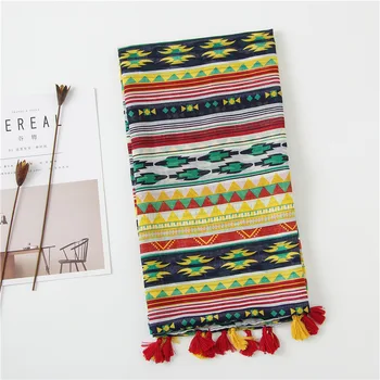 

Luxury brand Autumn and winter tourism women Color matching print silk scarves Fashion seaside sunscreen cotton material shawl