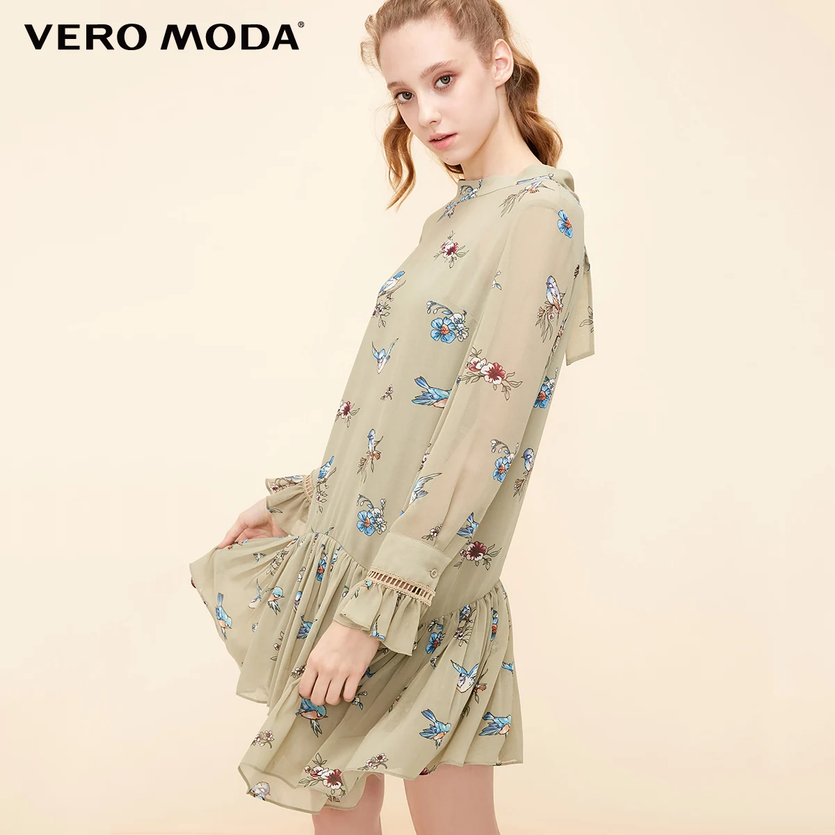 Vero Moda Новое поступление платье женское винтажное шифоновое платье трапециевидной формы со шнуровкой и принтом | 31837D522
