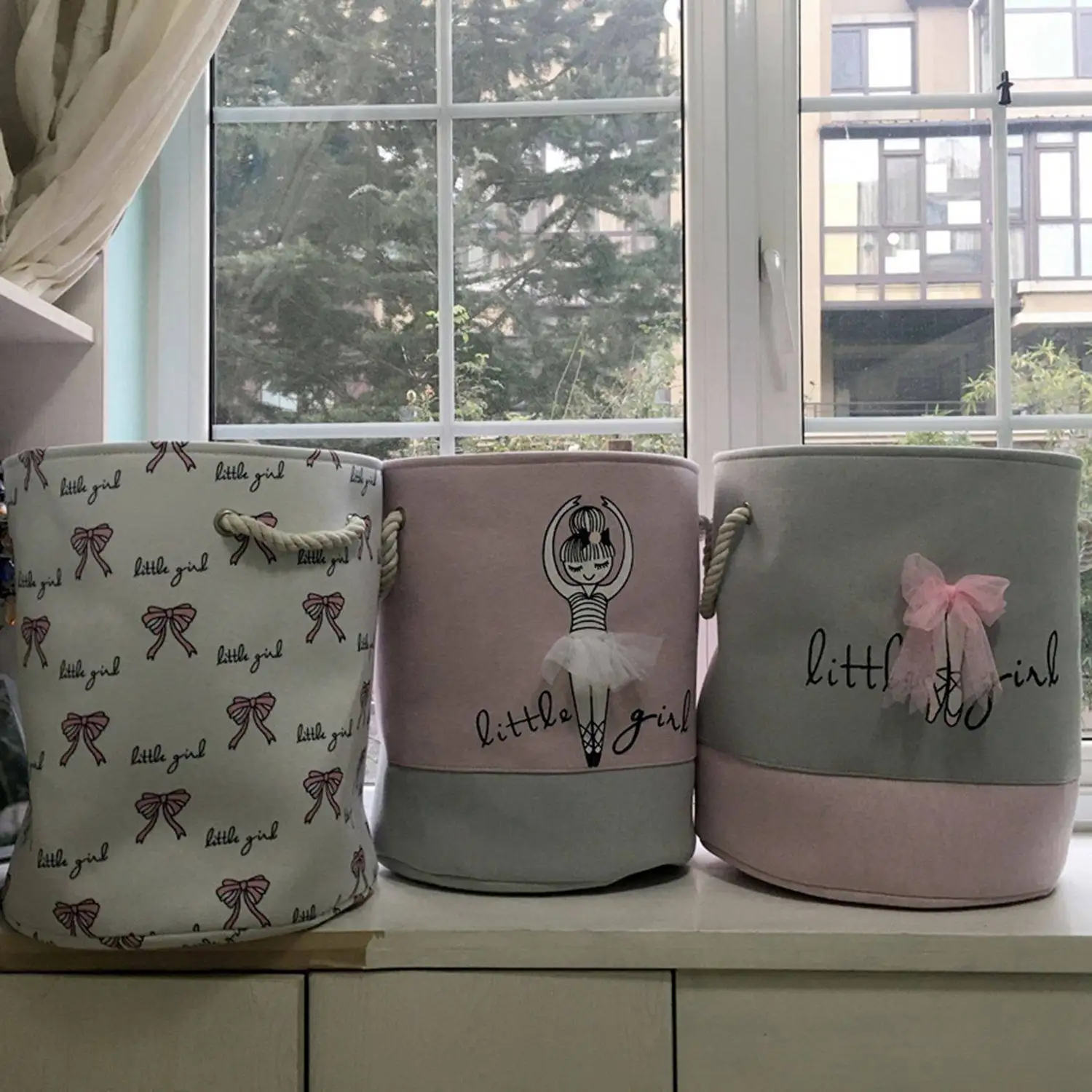 35*40cm Pink Laundry Basket for Dirty Clothes Cotton Ballet Girl Bow Print Toys Organizer Home Storage& Organization