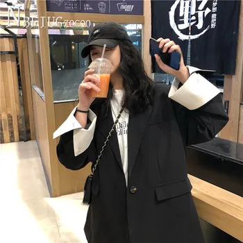 

2020 Spring Korean Retro Women Coat Pocket Lapel Female Jacket
