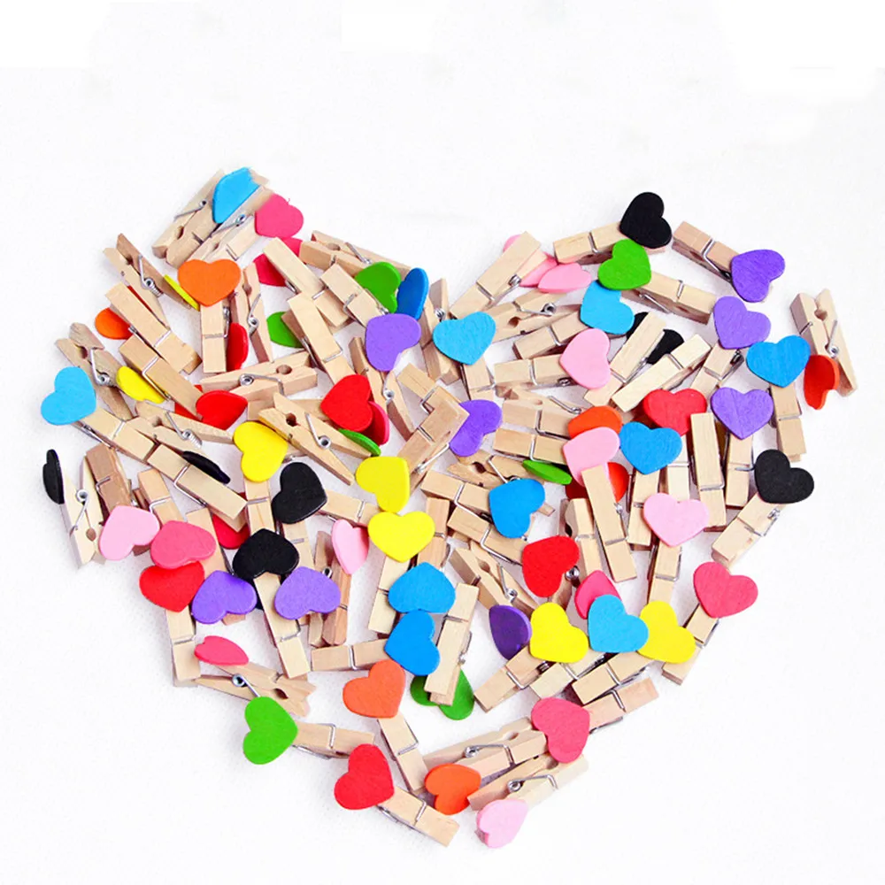 10 Pcs colorful Mini Heart Love Wooden Clothes Photo Paper Peg Pin Clothespin Craft Postcard