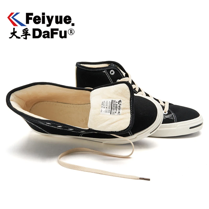 Feiyue Hitgh/904 г. Зимняя парусиновая обувь черная Теплая мужская и женская обувь на плоской подошве г., бархатная обувь в стиле ретро, трендовая хлопковая обувь, размеры 34-44