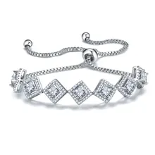 Квадратные подвески, регулируемые браслеты для женщин, кубический цирконий, серебряный цвет, браслет для женщин, свадебные украшения, подарок на день Святого Валентина