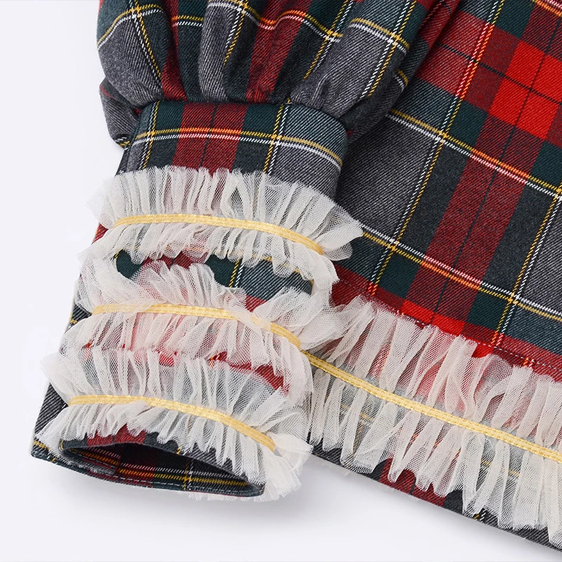 [EAM] Women Red Plaid Split Big Size Blouse New